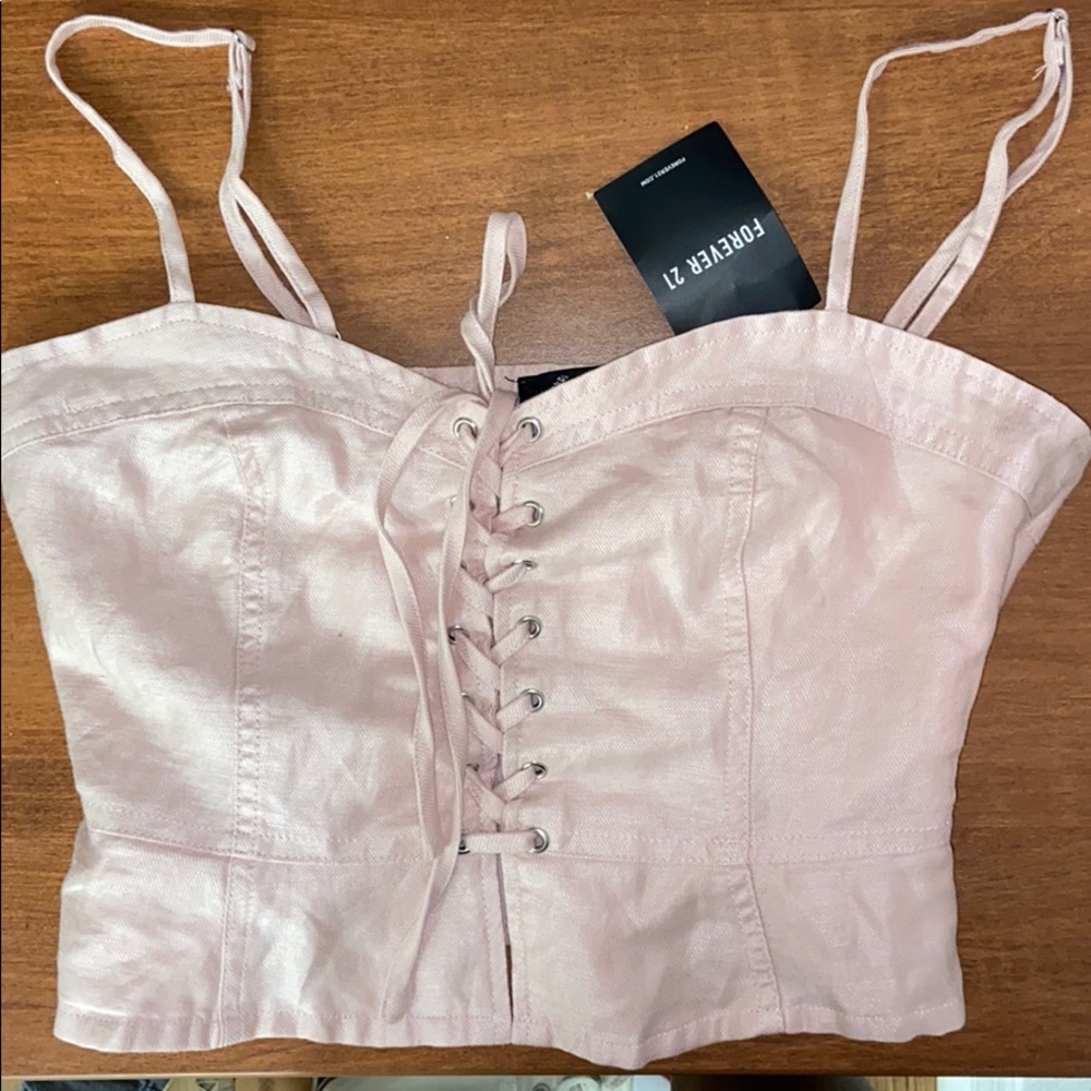 NWT Pink tie-front crop top